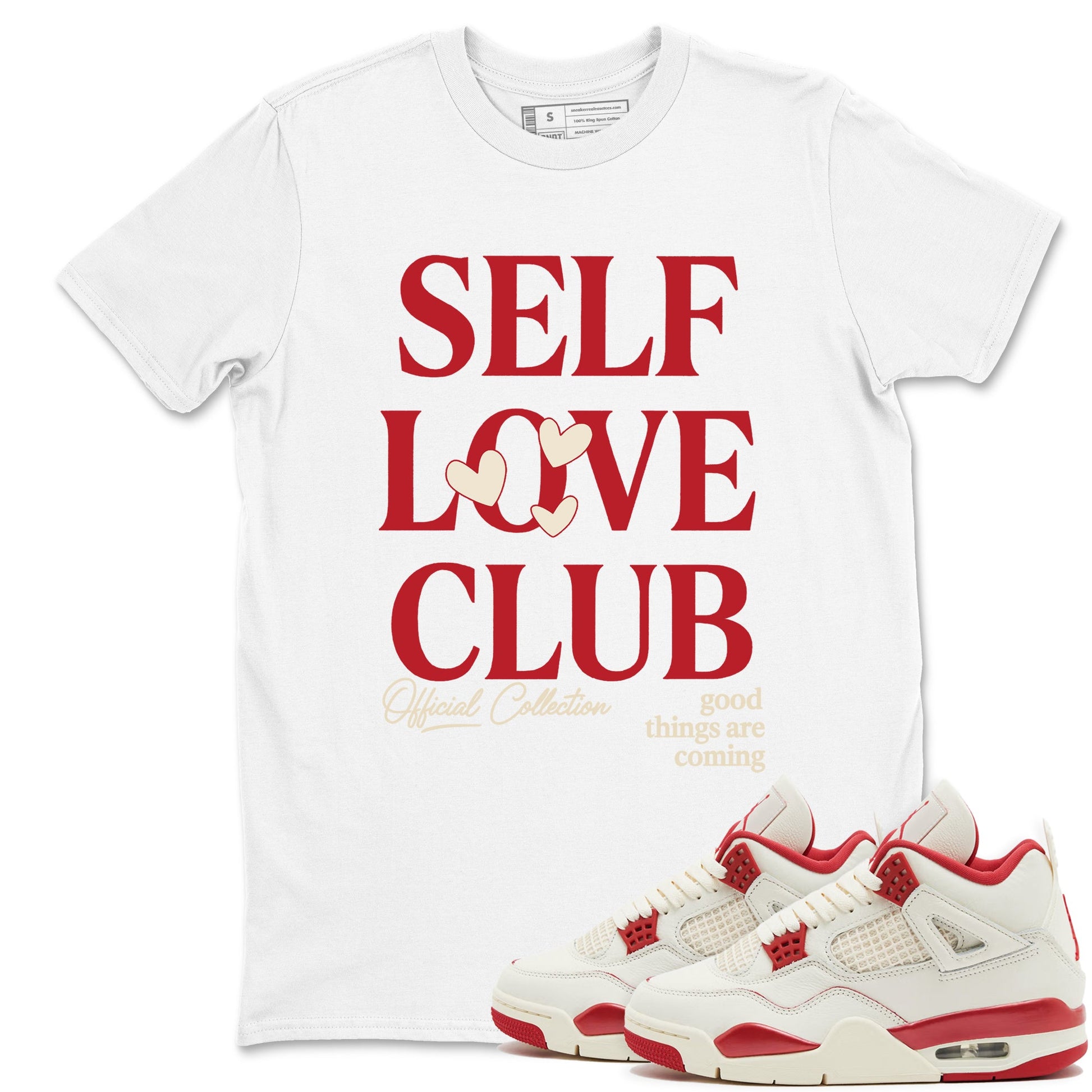 Sneaker match tees – Sneaker Tees To Match Air Jordan 4 Valentines Day Shoes – Self Love Club Tee White 1