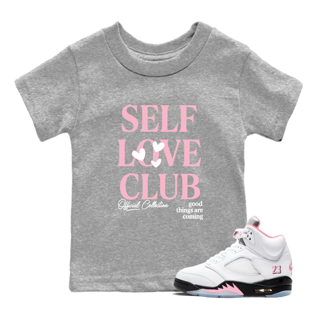 Sneaker match tees – Sneaker Tees To Match Air Jordan 5 35th Anniversary Shoes – Self Love Club Kids T-Shirt Heather Grey 1