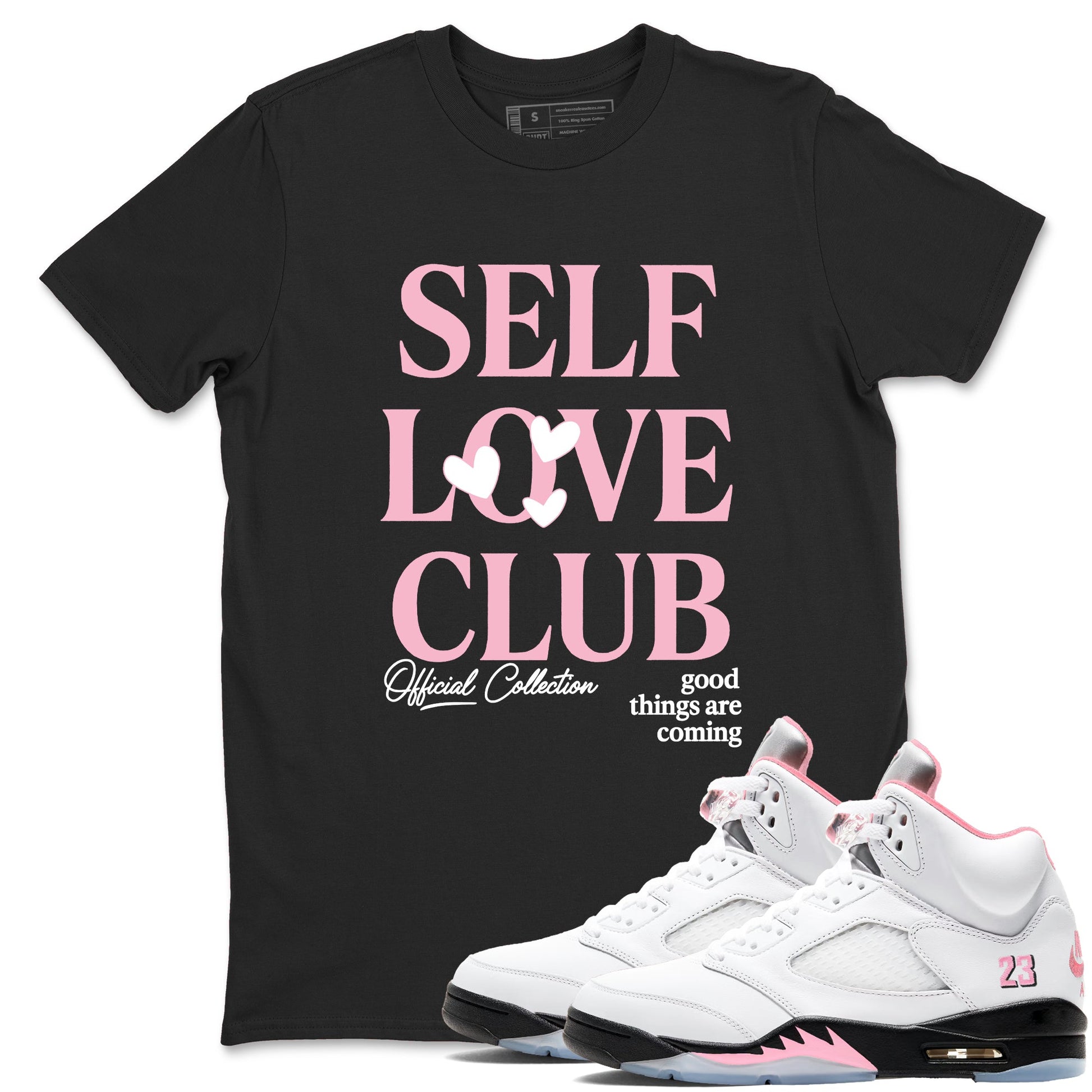 Sneaker match tees – Sneaker Tees To Match Air Jordan 5 35th Anniversary Shoes – Self Love Club Tee Black 1