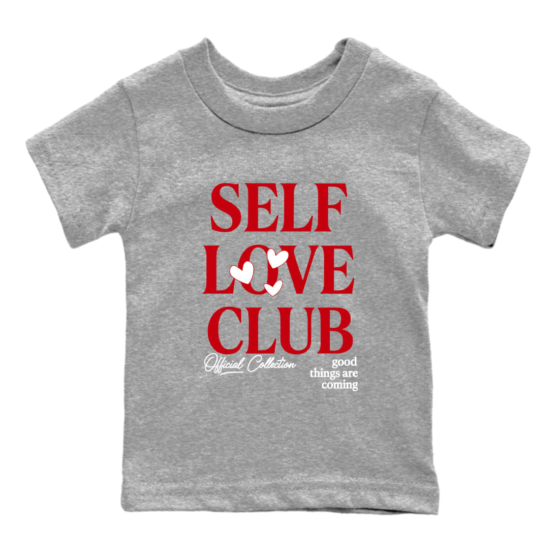 5s Fire Red Sneaker match tees – Sneaker Tees To Match Jordan 5 Retro Fire Red Sneakers – Self Love Club Kids Graphic T-Shirt Heather Grey 2