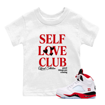 5s Fire Red Sneaker match tees – Sneaker Tees To Match Jordan 5 Retro Fire Red Sneakers – Self Love Club Kids Graphic T-Shirt White 1