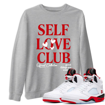 5s Fire Red Sneaker match tees – Sneaker Tees To Match Jordan 5 Retro Fire Red Sneakers – Self Love Club Graphic Tee Heather Grey 1
