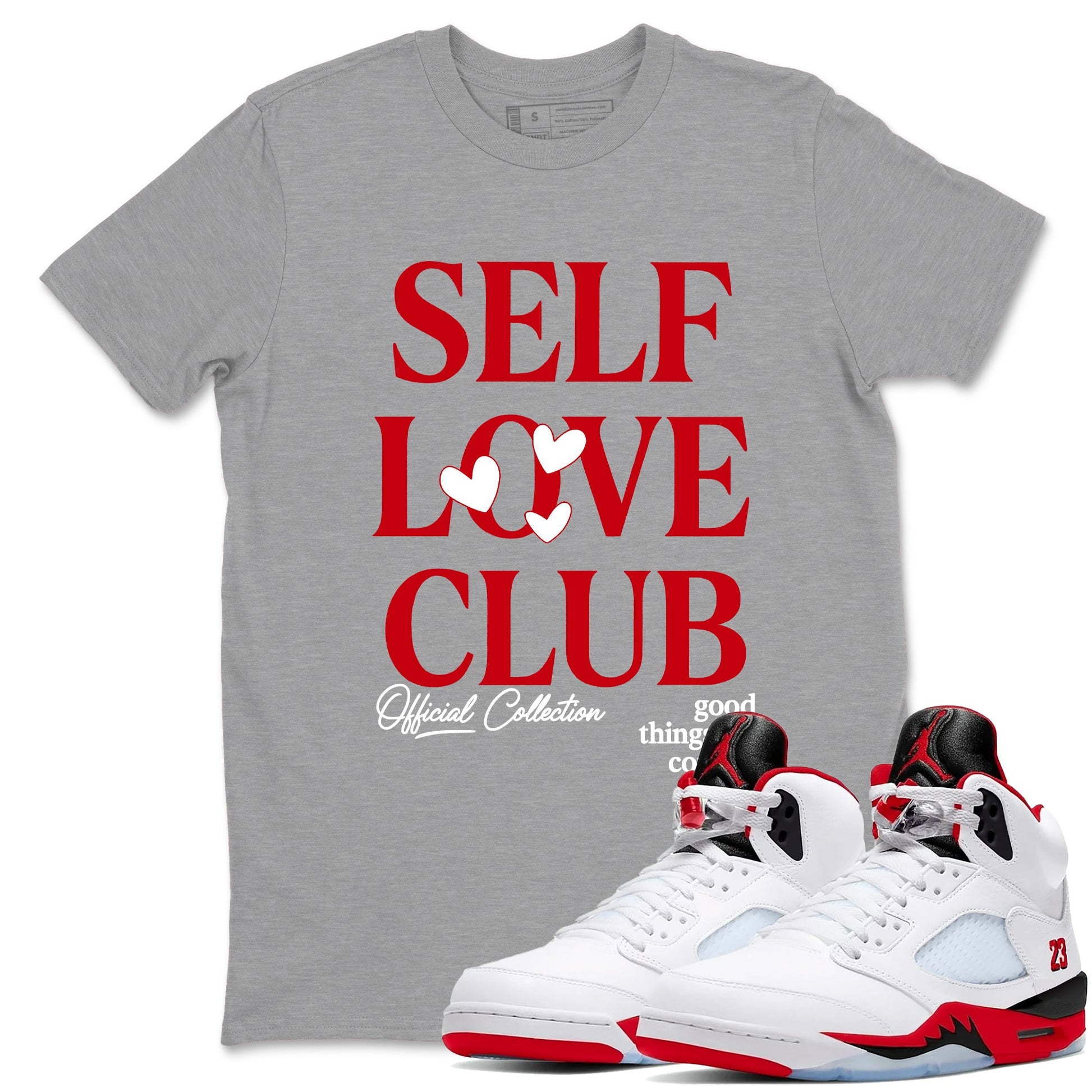 5s Fire Red Sneaker match tees – Sneaker Tees To Match Jordan 5 Retro Fire Red Sneakers – Self Love Club Graphic Tee Heather Grey 1