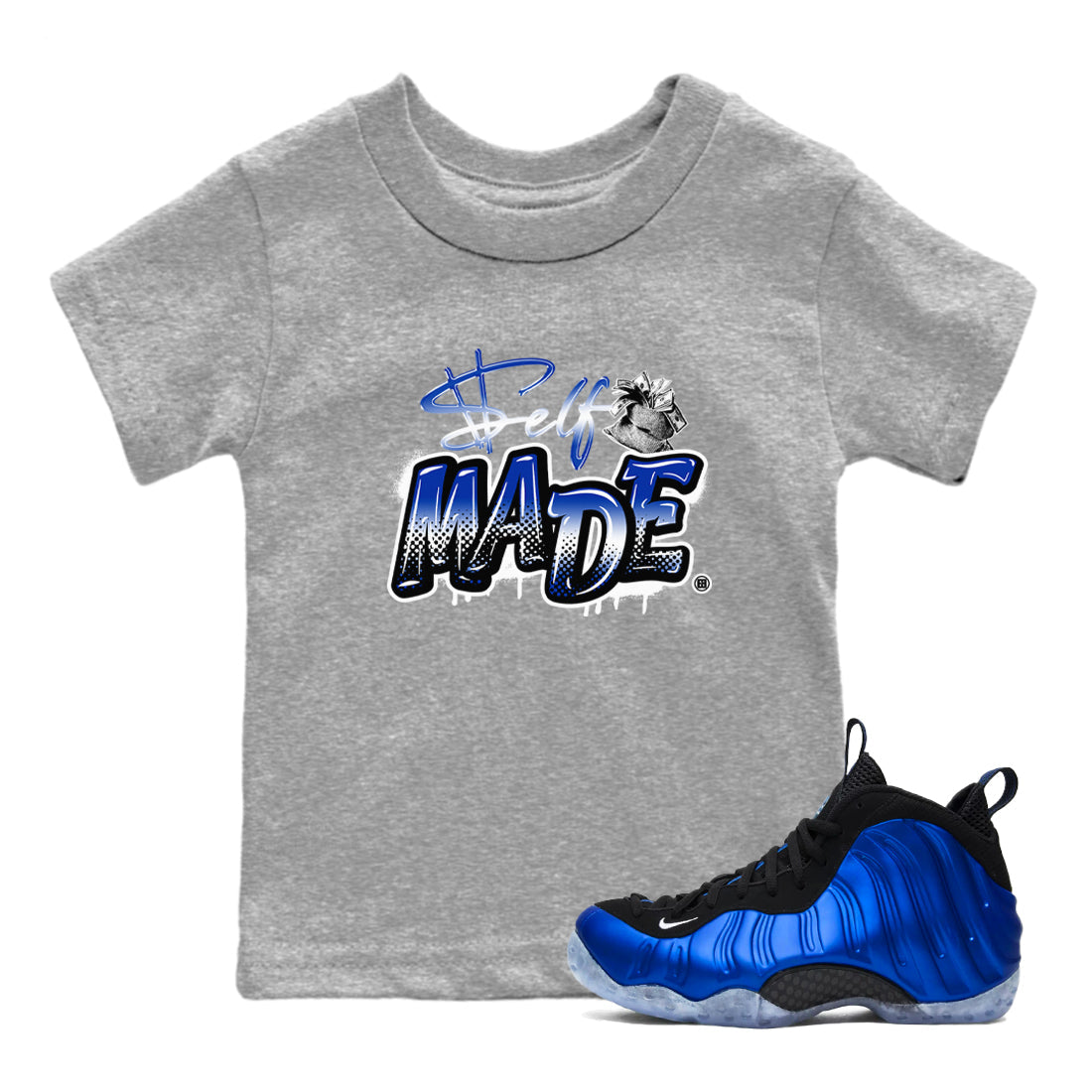 Air Foamposite One Royal shirts to match jordans Self Made sneaker match tees Air Foamposite One Royal SNRT Sneaker Release Tees Youth Baby Heather Grey 1 crew neck shirts