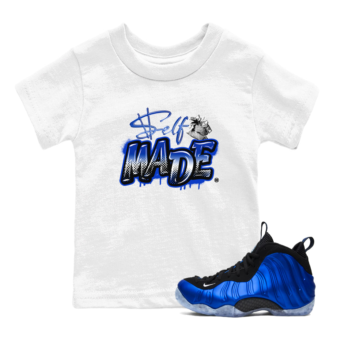 Air Foamposite One Royal shirts to match jordans Self Made sneaker match tees Air Foamposite One Royal SNRT Sneaker Release Tees Youth Baby White 1 crew neck shirts