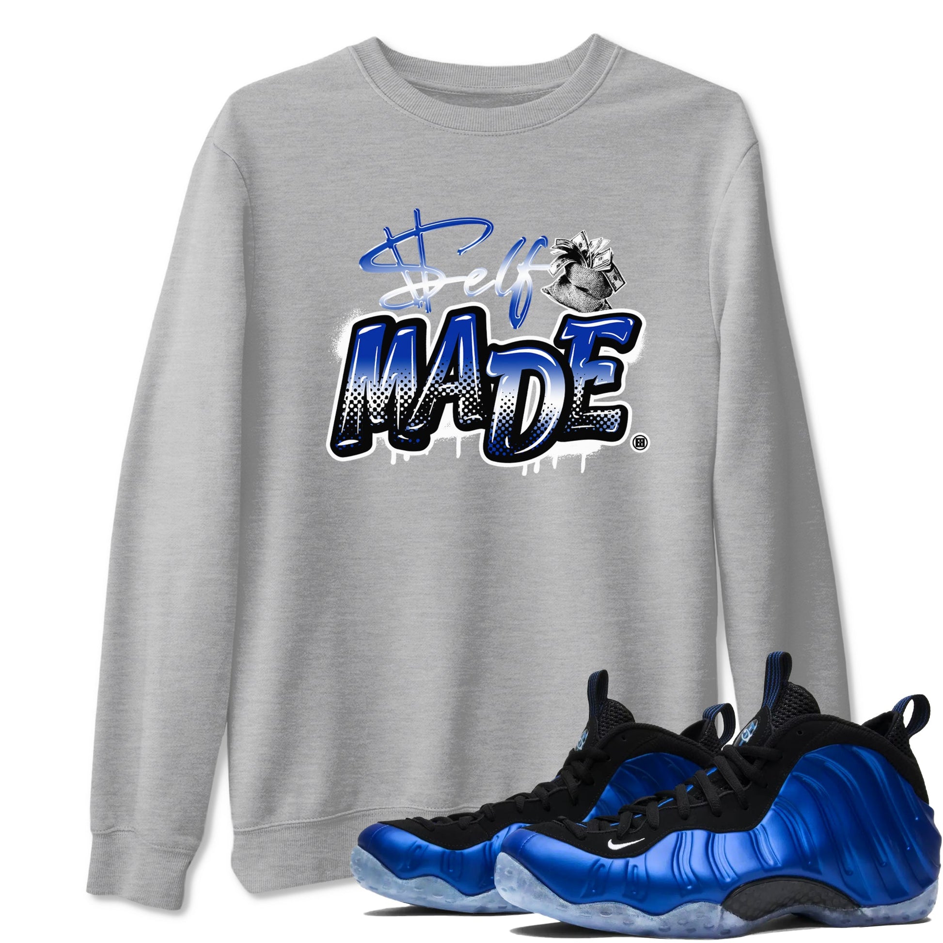 Air Foamposite One Royal shirts to match jordans Self Made sneaker match tees Air Foamposite One Royal SNRT Sneaker Release Tees unisex cotton Heather Grey 1 crew neck shirts