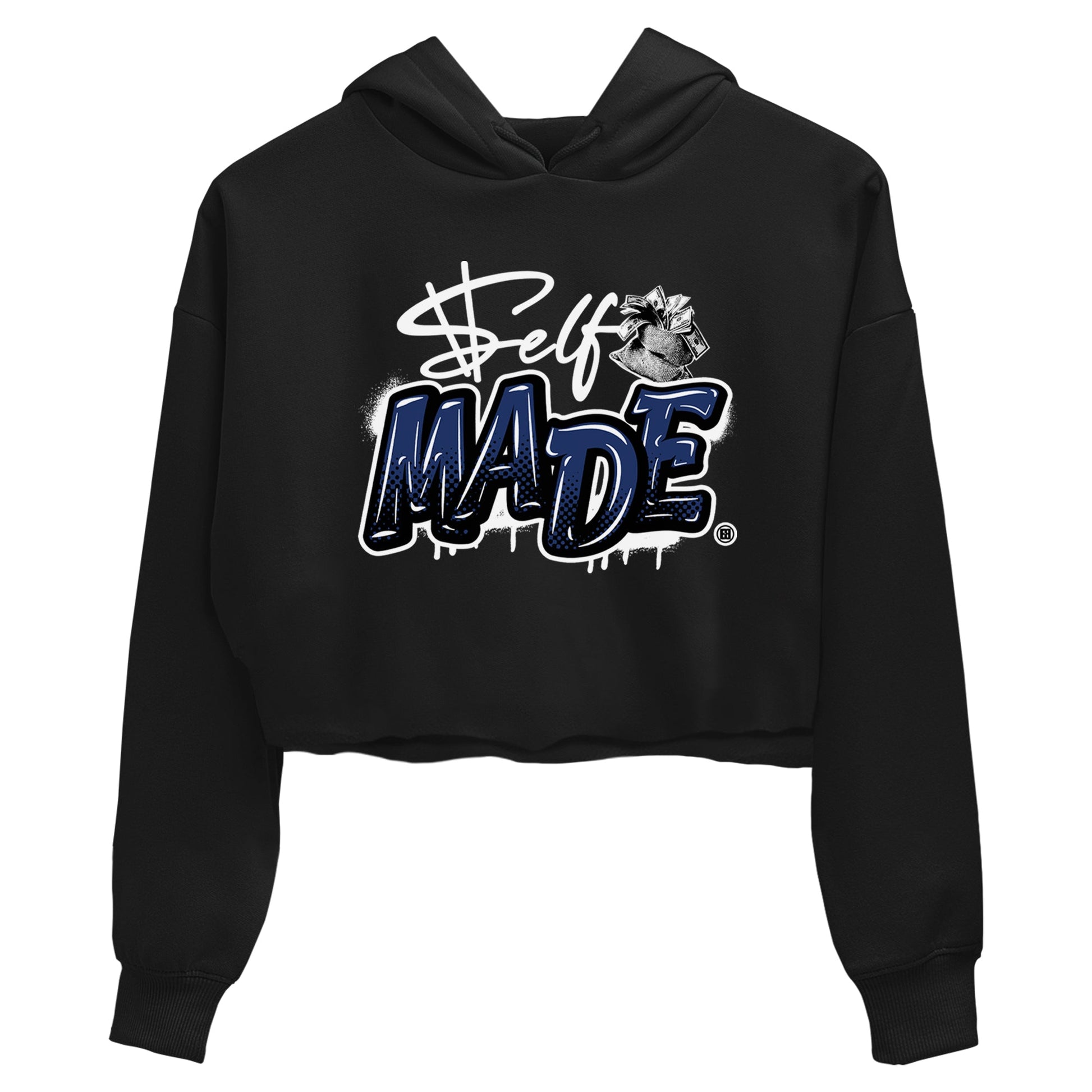 1s Midnight Navy shirts to match jordans Self Made sneaker match tees Air Jordan 1 Midnight Navy match shoes to clothes SNRT Sneaker Tees unisex cotton Black 2 crop tee