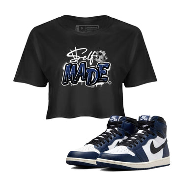 1s Midnight Navy shirts to match jordans Self Made sneaker match tees Air Jordan 1 Midnight Navy match shoes to clothes SNRT Sneaker Tees unisex cotton Black 1 crop tee