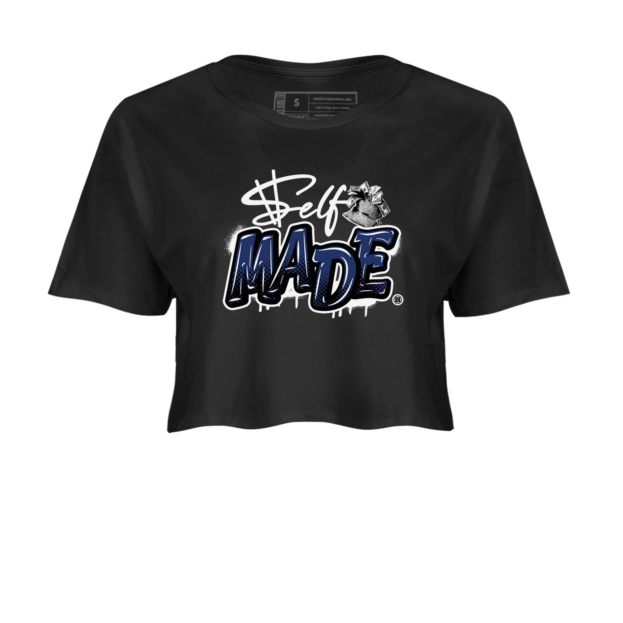 1s Midnight Navy shirts to match jordans Self Made sneaker match tees Air Jordan 1 Midnight Navy match shoes to clothes SNRT Sneaker Tees unisex cotton Black 2 crop tee