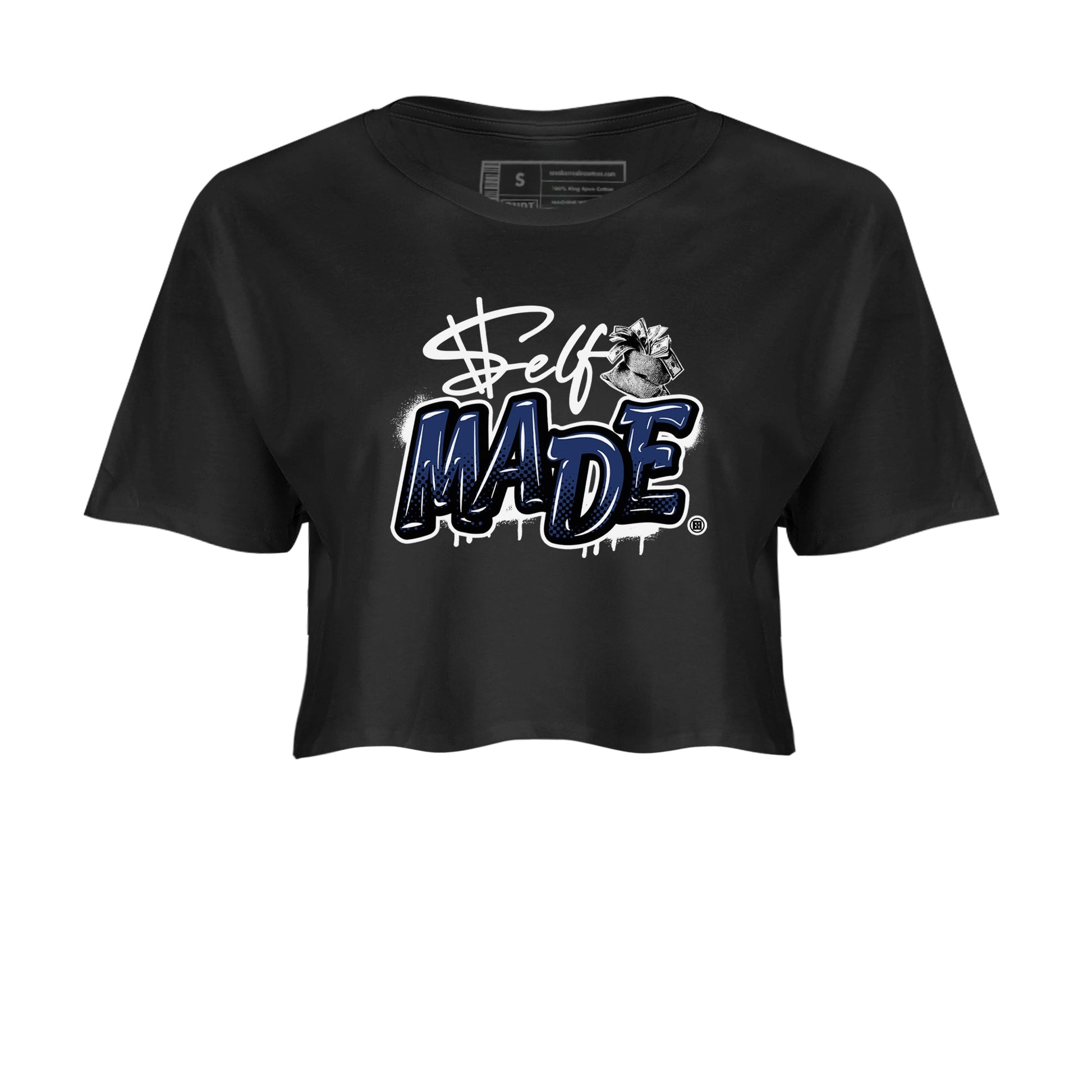 1s Midnight Navy shirts to match jordans Self Made sneaker match tees Air Jordan 1 Midnight Navy match shoes to clothes SNRT Sneaker Tees unisex cotton Black 2 crop tee
