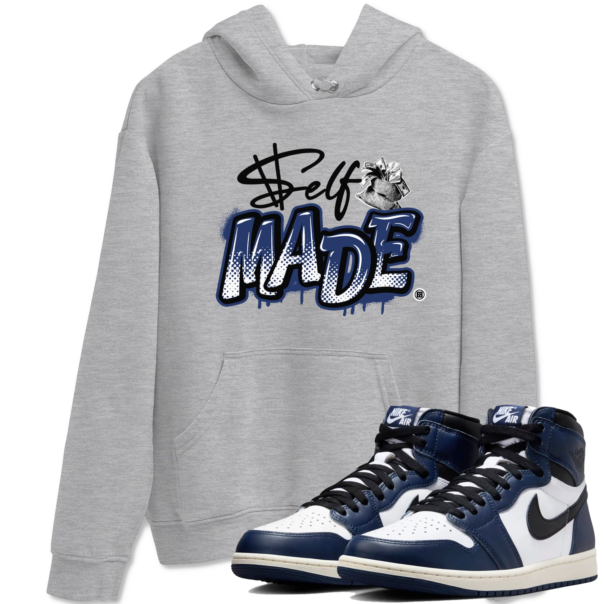 1s Midnight Navy shirts to match jordans Self Made sneaker match tees Air Jordan 1 Midnight Navy match shoes to clothes SNRT Sneaker Tees unisex cotton Heather Grey 1 shirts