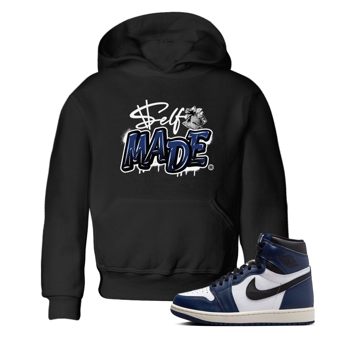 1s Midnight Navy shirts to match jordans Self Made sneaker match tees Air Jordan 1 Midnight Navy match shoes to clothes SNRT Sneaker Tees Youth Baby Black 1 tee