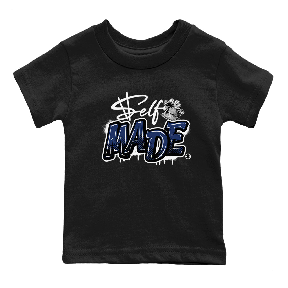 1s Midnight Navy shirts to match jordans Self Made sneaker match tees Air Jordan 1 Midnight Navy match shoes to clothes SNRT Sneaker Tees Youth Baby Black 2 tee