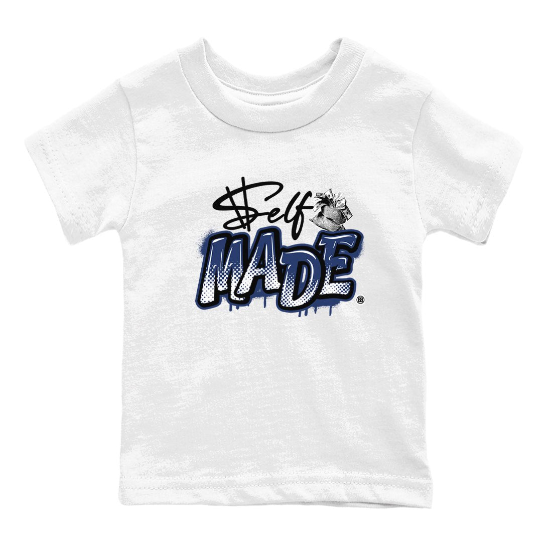 1s Midnight Navy shirts to match jordans Self Made sneaker match tees Air Jordan 1 Midnight Navy match shoes to clothes SNRT Sneaker Tees Youth Baby White 2 tee