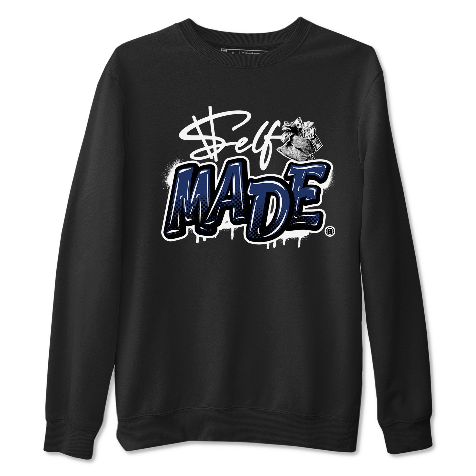 1s Midnight Navy shirts to match jordans Self Made sneaker match tees Air Jordan 1 Midnight Navy match shoes to clothes SNRT Sneaker Tees unisex cotton Black 2 shirts