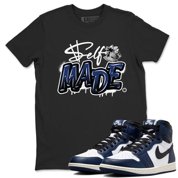 1s Midnight Navy shirts to match jordans Self Made sneaker match tees Air Jordan 1 Midnight Navy match shoes to clothes SNRT Sneaker Tees unisex cotton Black 1 shirts