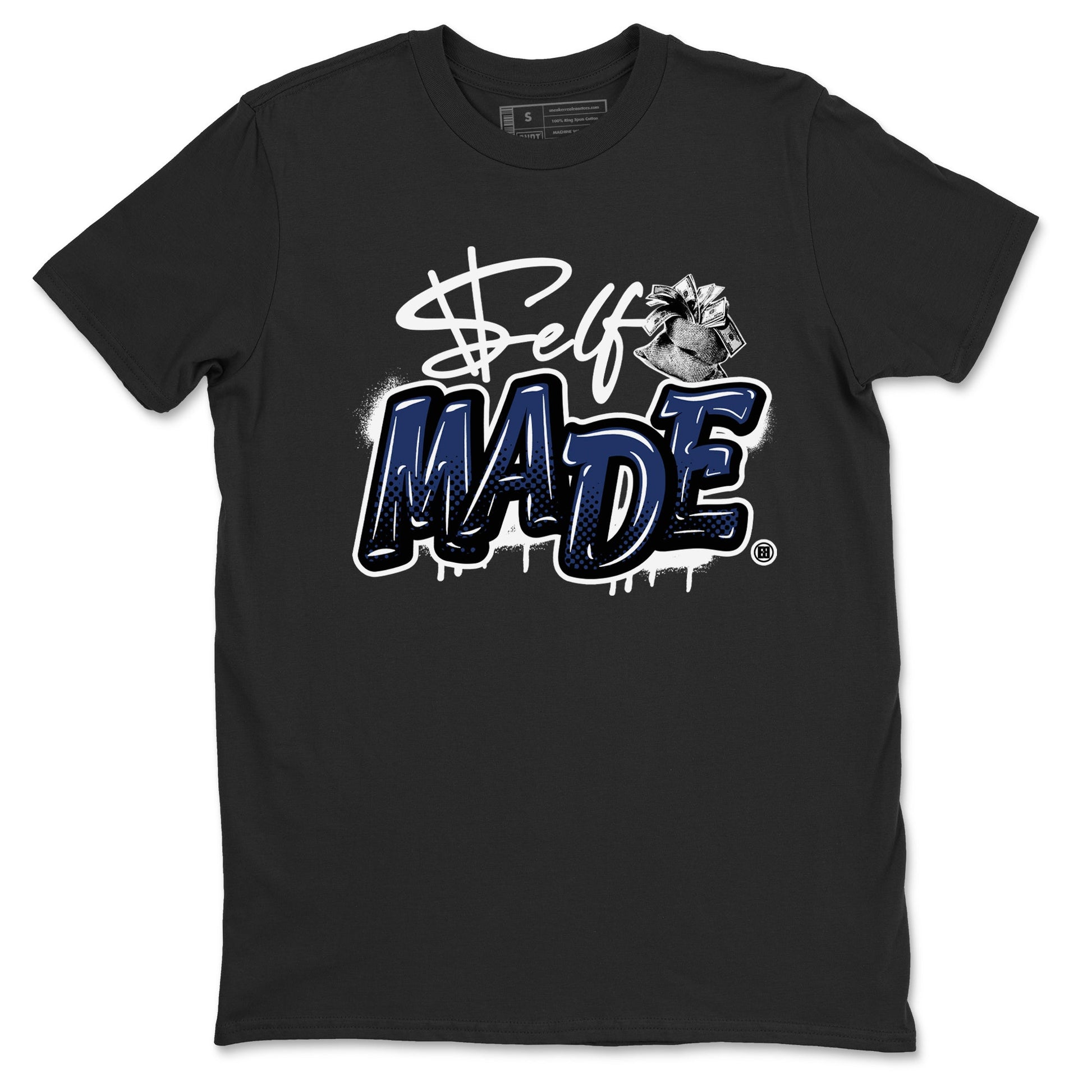 1s Midnight Navy shirts to match jordans Self Made sneaker match tees Air Jordan 1 Midnight Navy match shoes to clothes SNRT Sneaker Tees unisex cotton Black 2 shirts