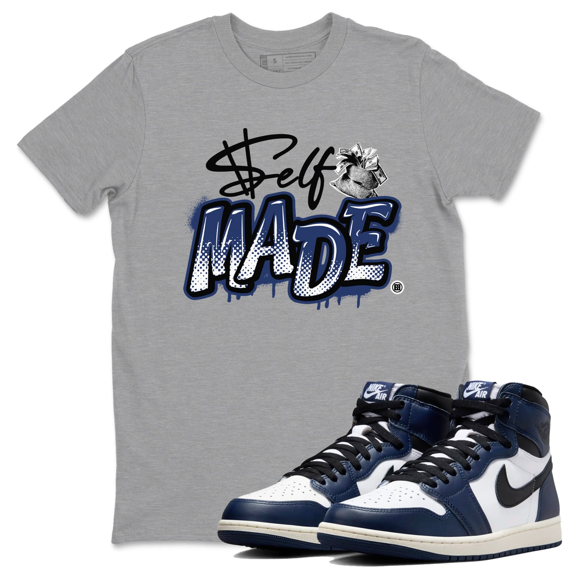 1s Midnight Navy shirts to match jordans Self Made sneaker match tees Air Jordan 1 Midnight Navy match shoes to clothes SNRT Sneaker Tees unisex cotton Heather Grey 1 shirts