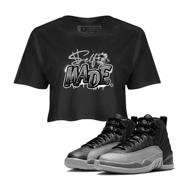 12s Black Wolf Grey shirts to match jordans Self Made sneaker match tees 12s Barons Grey SNRT Sneaker Release Tees unisex cotton Black 1 Crop Shirts