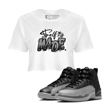 12s Black Wolf Grey shirts to match jordans Self Made sneaker match tees 12s Barons Grey SNRT Sneaker Release Tees unisex cotton White 1 Crop Shirts