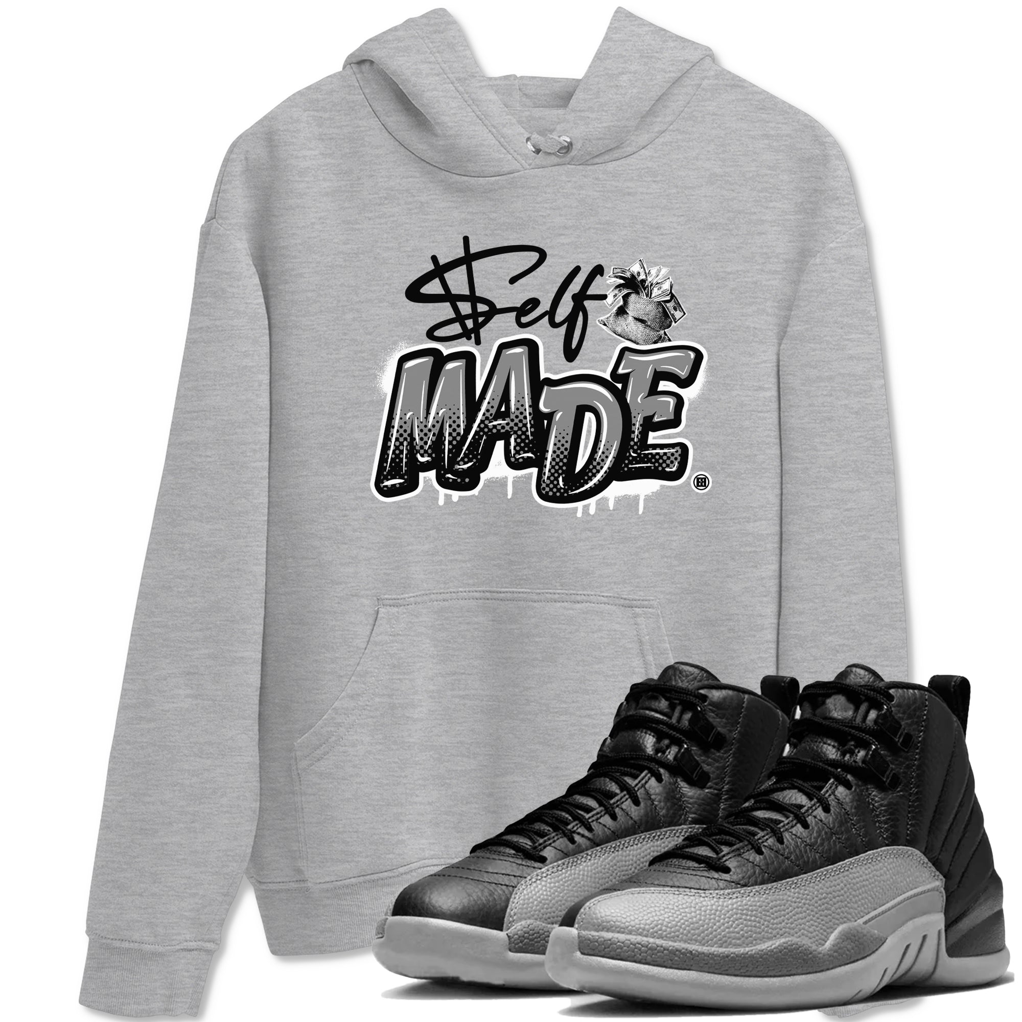 12s Black Wolf Grey shirts to match jordans Self Made sneaker match tees 12s Barons Grey SNRT Sneaker Release Tees unisex cotton Heather Grey 1 crew neck shirts