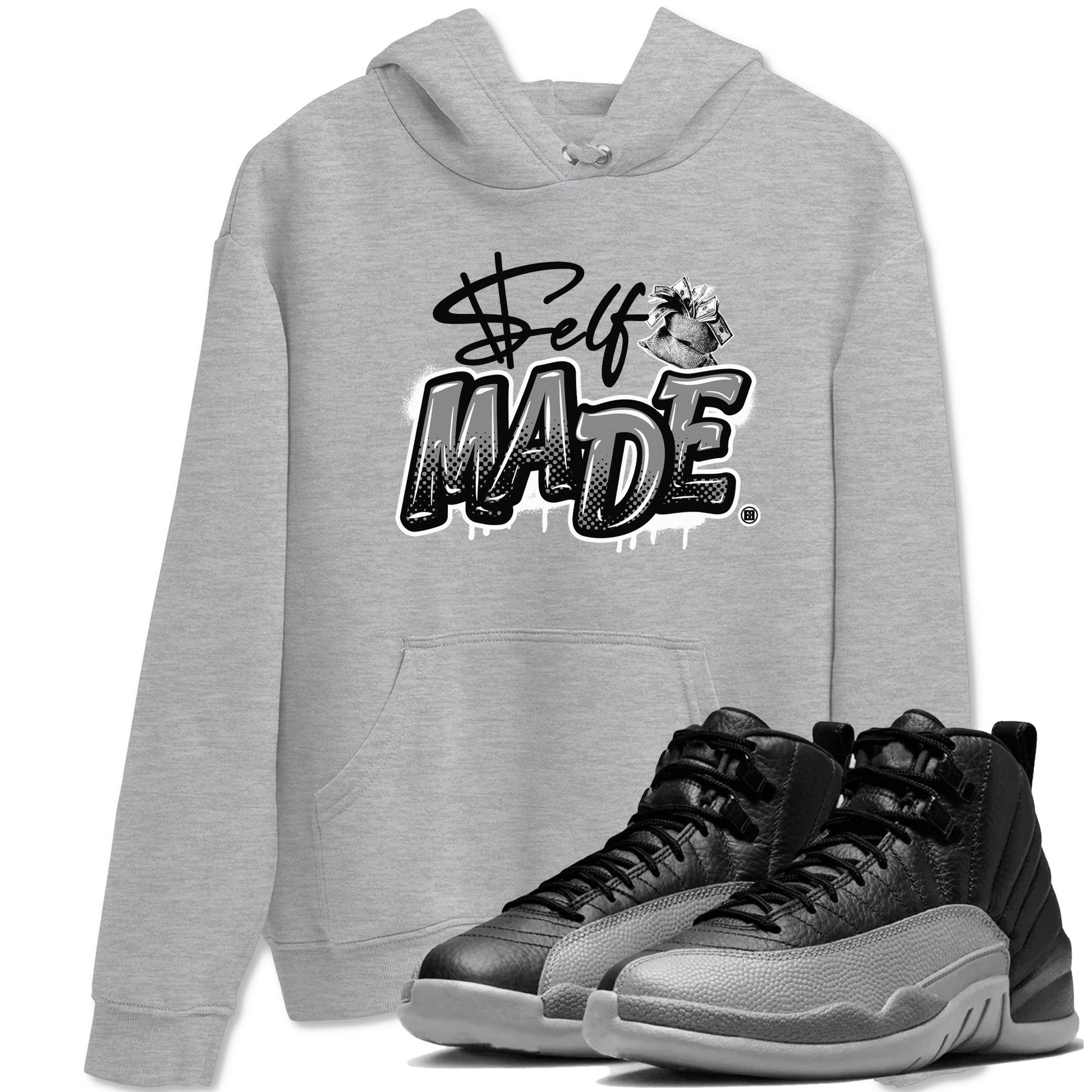 12s Black Wolf Grey shirts to match jordans Self Made sneaker match tees 12s Barons Grey SNRT Sneaker Release Tees unisex cotton Heather Grey 1 crew neck shirts