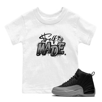12s Black Wolf Grey shirts to match jordans Self Made sneaker match tees 12s Barons Grey SNRT Sneaker Release Tees Youth Baby White 2 crew neck shirts