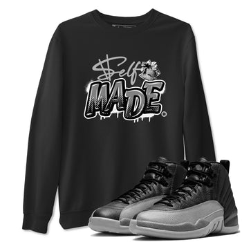 12s Black Wolf Grey shirts to match jordans Self Made sneaker match tees 12s Barons Grey SNRT Sneaker Release Tees unisex cotton Black 1 crew neck shirts