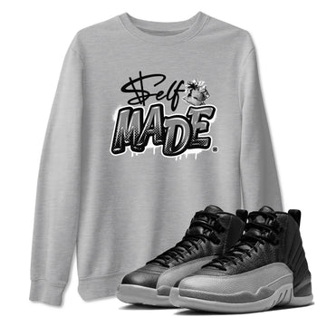 12s Black Wolf Grey shirts to match jordans Self Made sneaker match tees 12s Barons Grey SNRT Sneaker Release Tees unisex cotton Heather Grey 1 crew neck shirts