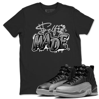 12s Black Wolf Grey shirts to match jordans Self Made sneaker match tees 12s Barons Grey SNRT Sneaker Release Tees unisex cotton Black 1 crew neck shirts