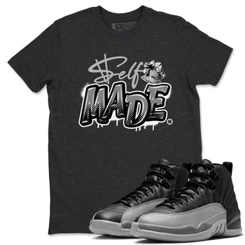 12s Black Wolf Grey shirts to match jordans Self Made sneaker match tees 12s Barons Grey SNRT Sneaker Release Tees unisex cotton Charcoal Heather 1 crew neck shirts
