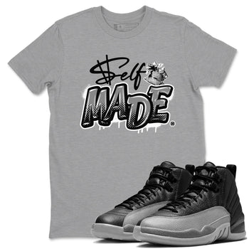 12s Black Wolf Grey shirts to match jordans Self Made sneaker match tees 12s Barons Grey SNRT Sneaker Release Tees unisex cotton Heather Grey 1 crew neck shirts