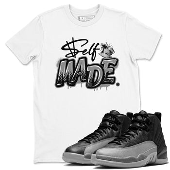 12s Black Wolf Grey shirts to match jordans Self Made sneaker match tees 12s Barons Grey SNRT Sneaker Release Tees unisex cotton White 1 crew neck shirts
