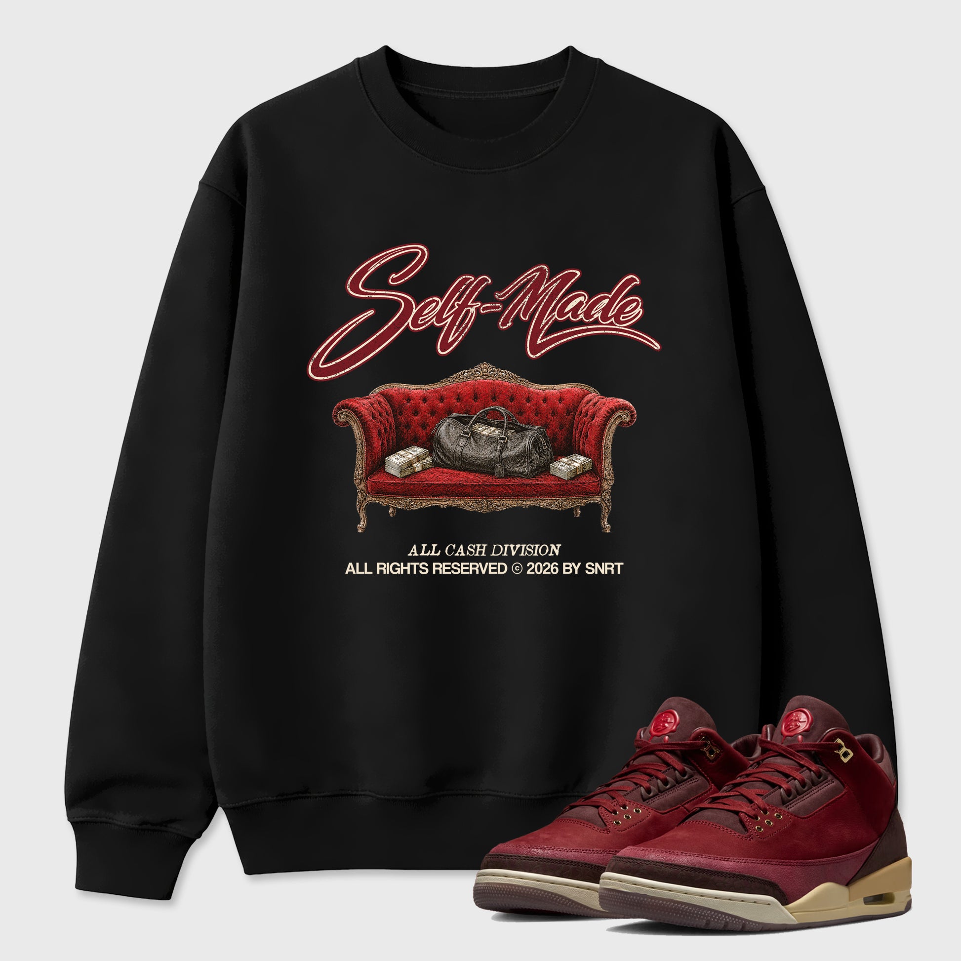 Self Made Graphic T-Shirt sneaker match tee designed for the Air Jordan 3 Bin 23, featuring coordinated color options for a perfect streetwear match. Black 1 shirt.