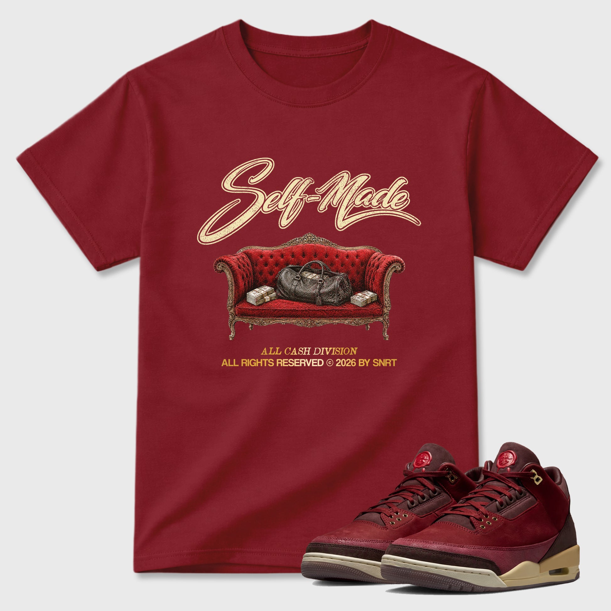 Self Made Graphic T-Shirt sneaker match tee designed for the Air Jordan 3 Bin 23, featuring coordinated color options for a perfect streetwear match. Cardinal 1 shirt.