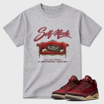 Self Made Graphic T-Shirt sneaker match tee designed for the Air Jordan 3 Bin 23, featuring coordinated color options for a perfect streetwear match. Heather Grey 1 shirt.