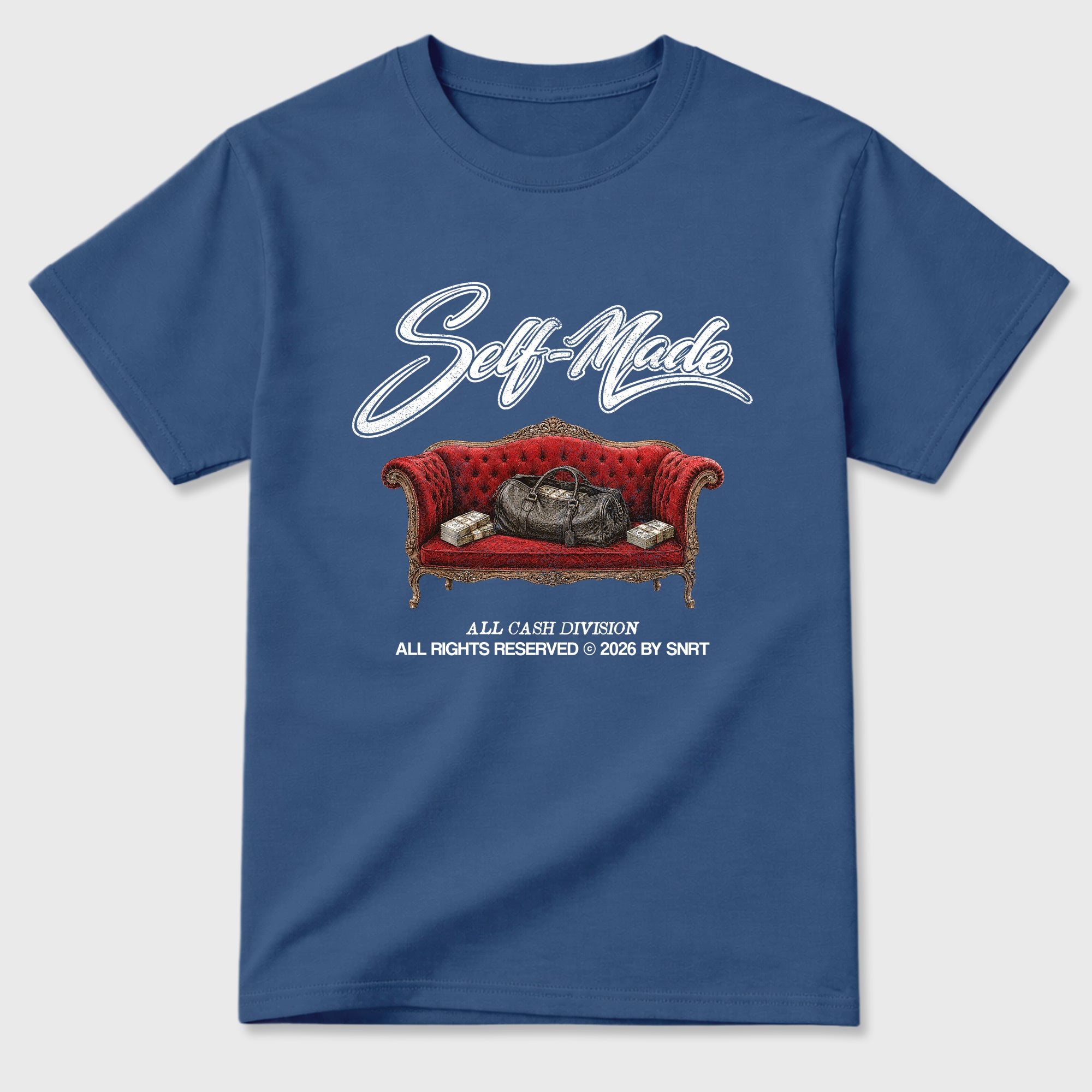 Self Made Graphic T-Shirt featuring original streetwear artwork designed to match the Air Jordan 3 True Blue. Denim Blue 2 Graphic T-Shirt.