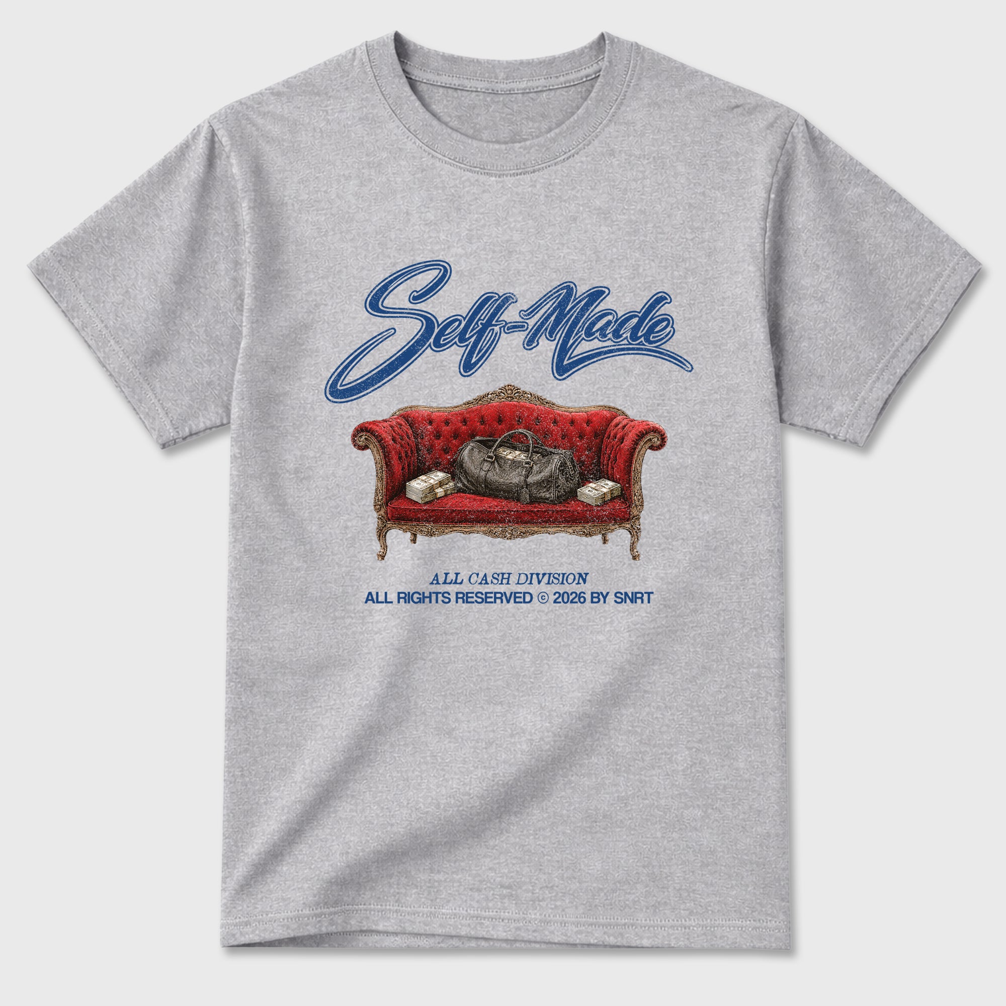 Self Made Graphic T-Shirt featuring original streetwear artwork designed to match the Air Jordan 3 True Blue. Heather Grey 2 Graphic T-Shirt.