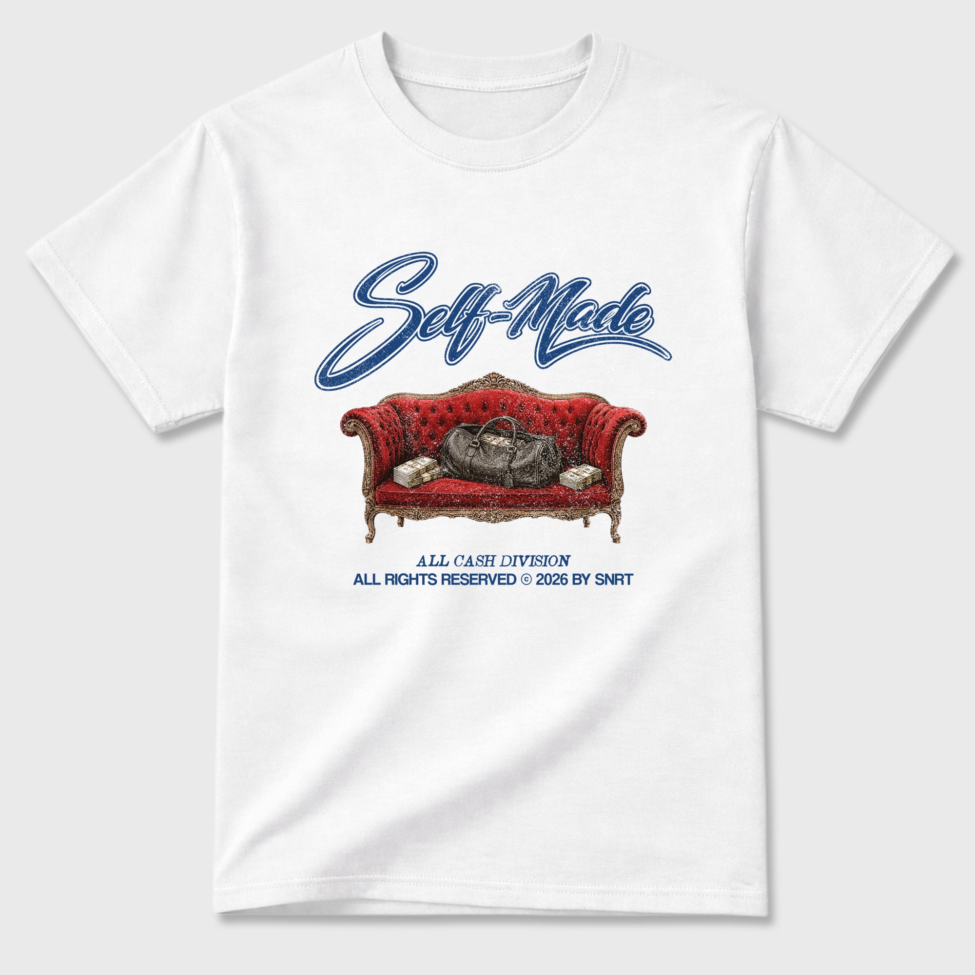 Self Made Graphic T-Shirt featuring original streetwear artwork designed to match the Air Jordan 3 True Blue. White 2 Graphic T-Shirt.