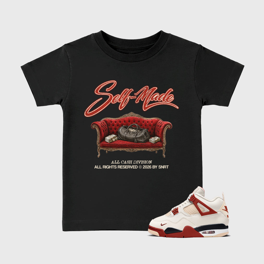 Sneaker match tees – Sneaker Tees To Match Air Jordan 4 Brick After Brick Shoes – Self Made Kids T-Shirt Black 1