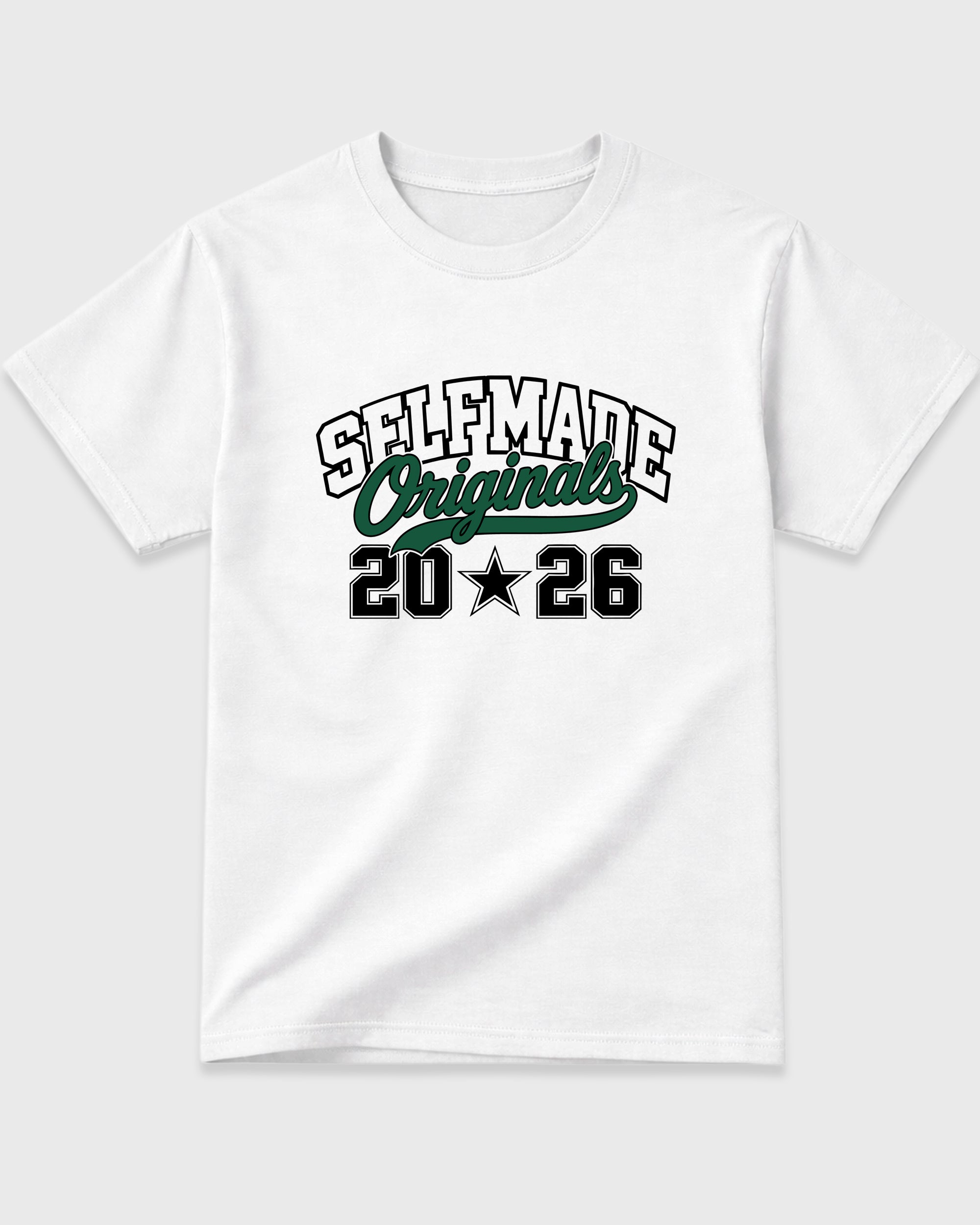 Self Made Originals Graphic T-Shirt featuring original streetwear artwork designed to match the Air Jordan 14 Forest Green. White 2 Graphic T-Shirt.