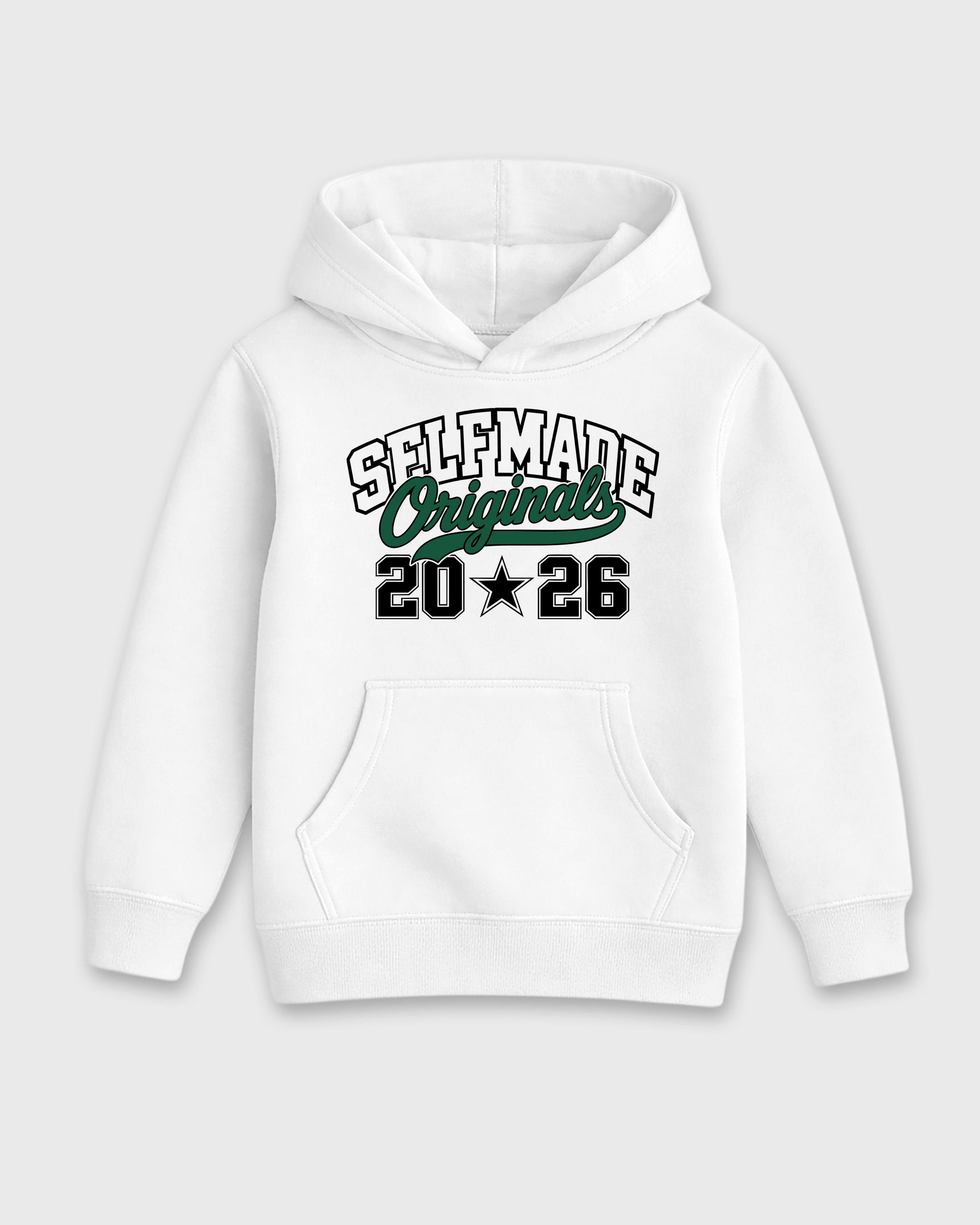 Self Made Originals Baby & Kids Graphic Hoodie featuring original artwork designed to match the Air Jordan 14 Forest Green. White 2 Kids Graphic Sweater.