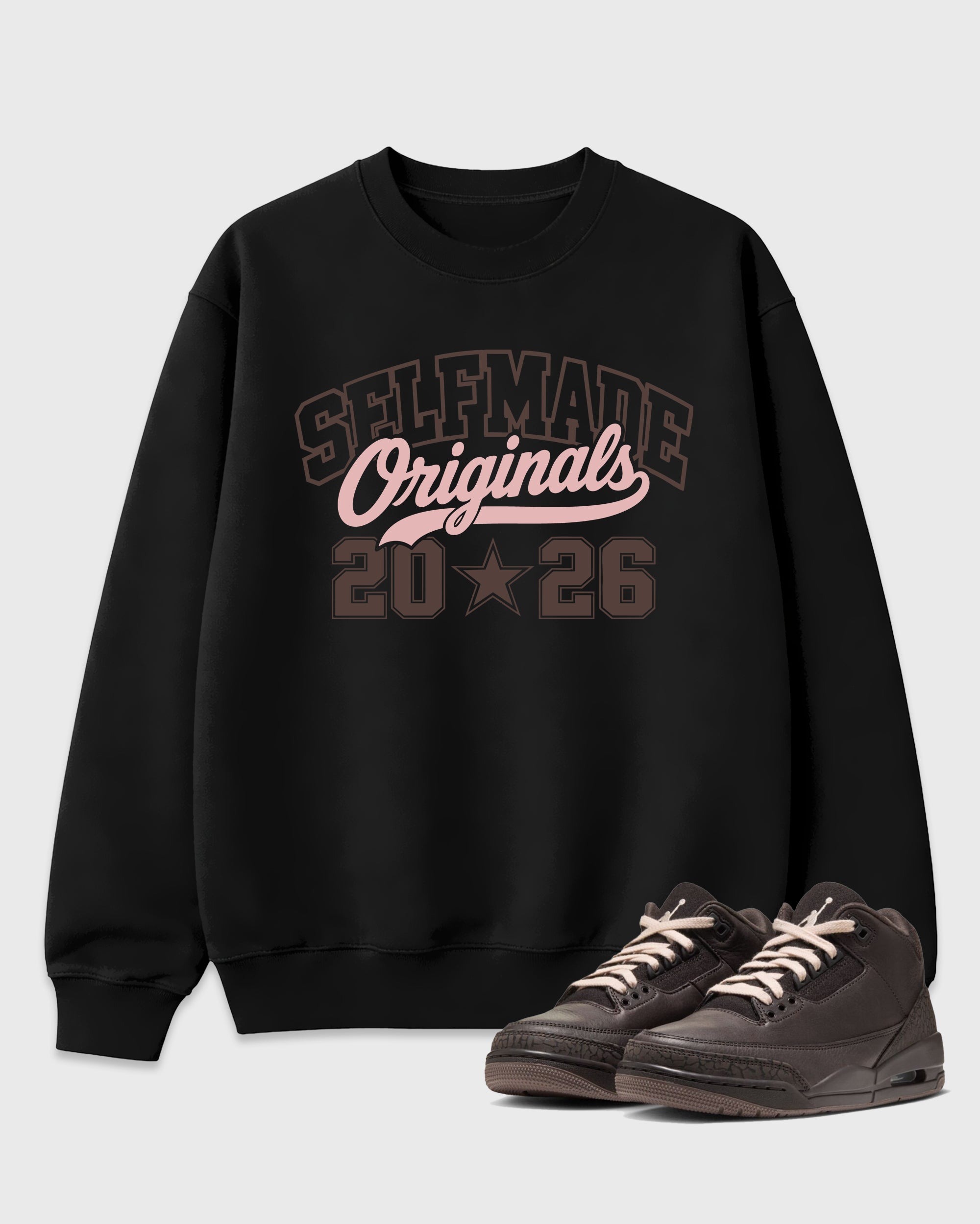 Self Made Originals Graphic T-Shirt featuring original streetwear artwork designed to match the Air Jordan 3 Fireside. Black 1 Graphic Tee.