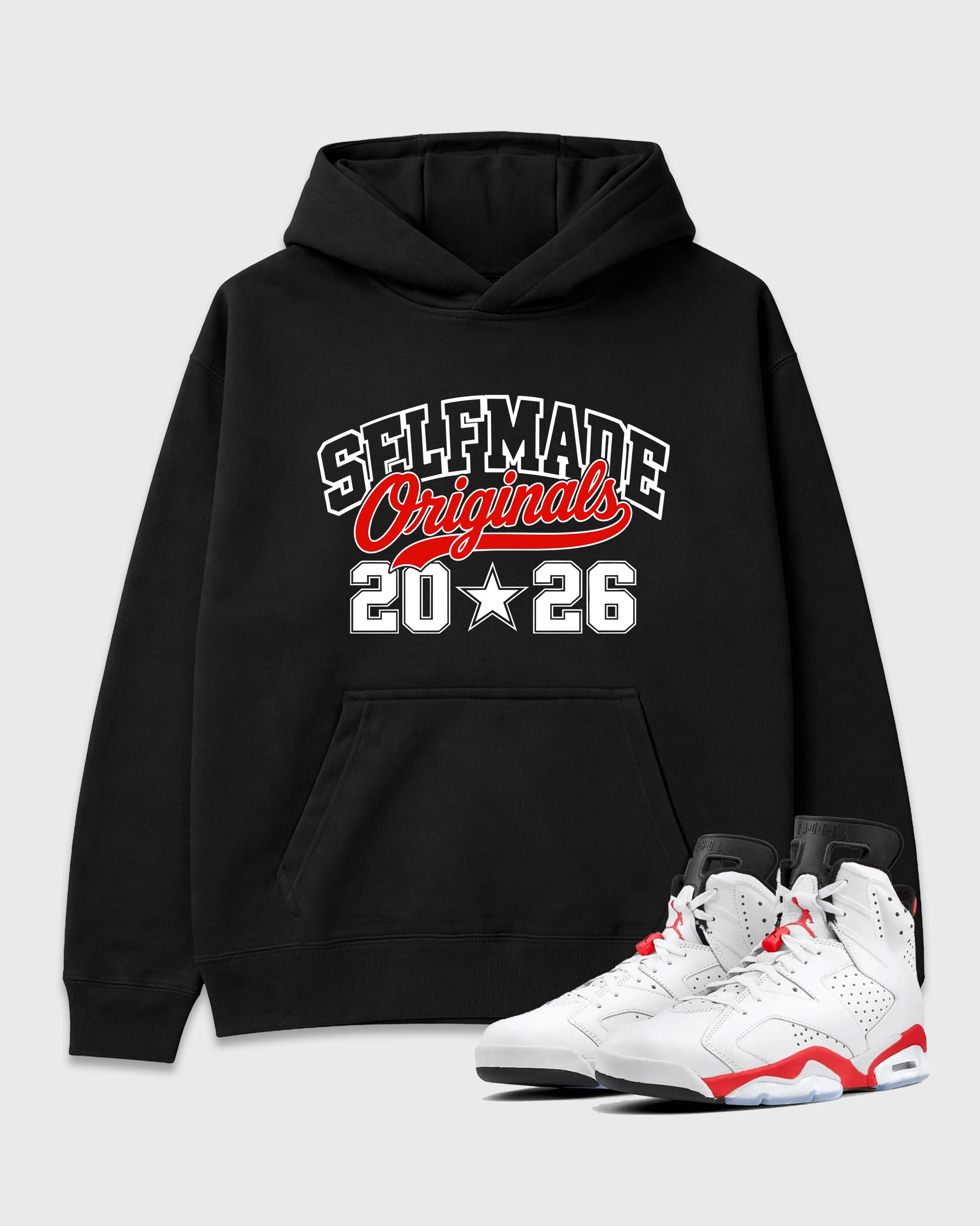Self Made Originals Graphic T-Shirt featuring original streetwear artwork designed to match the Air Jordan 6 White Infrared. Black 1 Graphic Tee.
