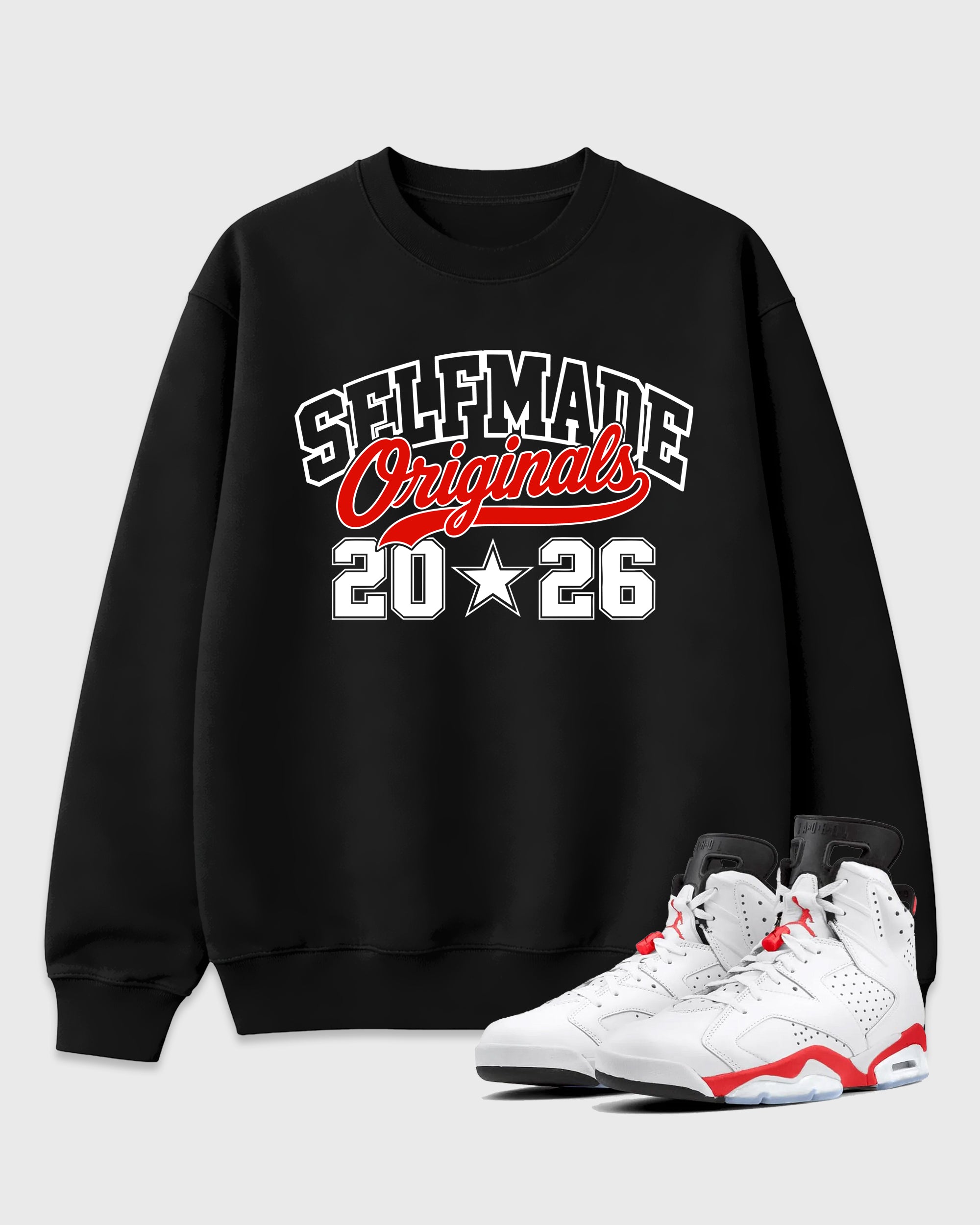 Self Made Originals Graphic T-Shirt featuring original streetwear artwork designed to match the Air Jordan 6 White Infrared. Black 1 Graphic Tee.