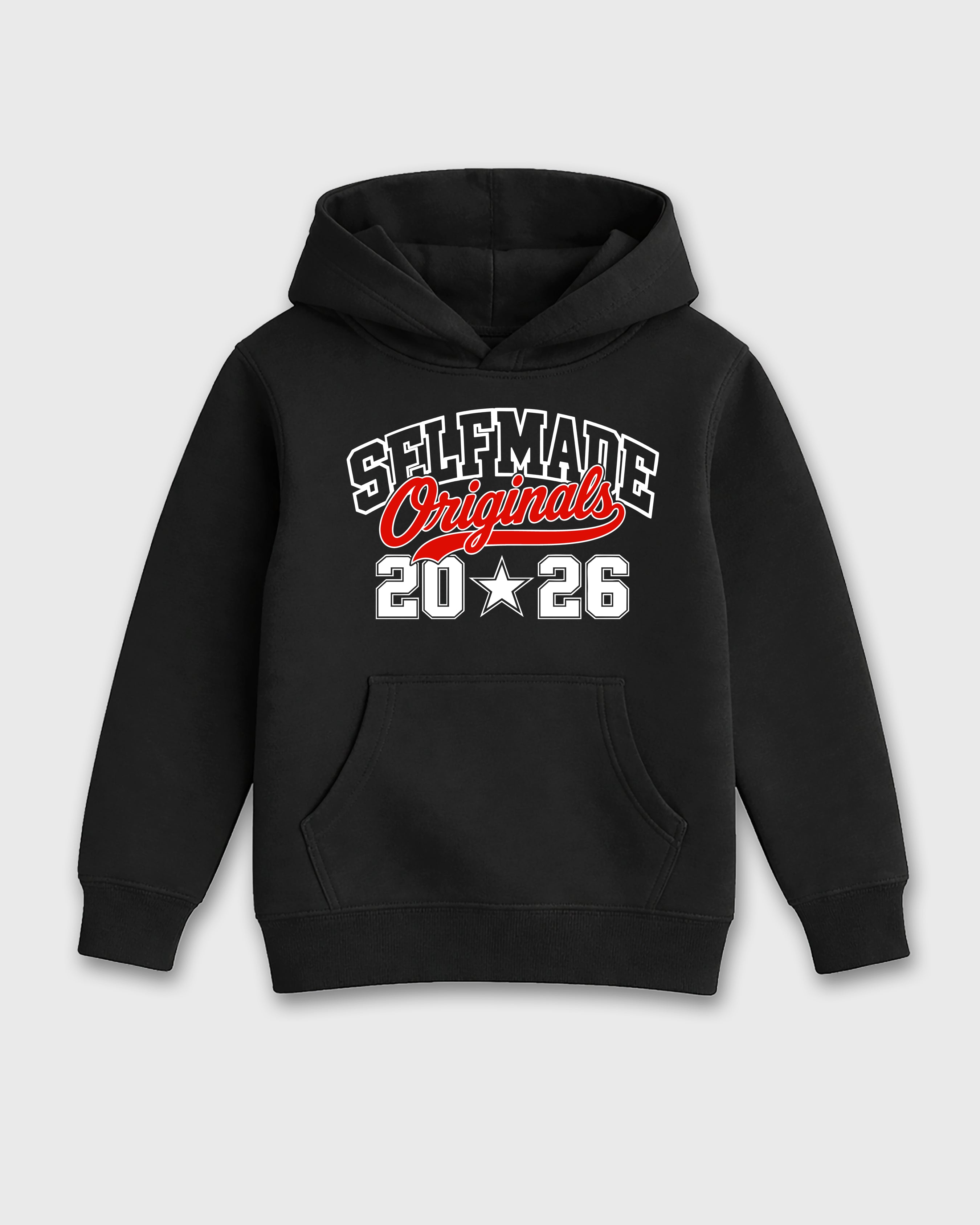 Self Made Originals Baby & Kids Graphic Hoodie featuring original artwork designed to match the Air Jordan 6 White Infrared. Black 2 Kids Graphic Sweater.