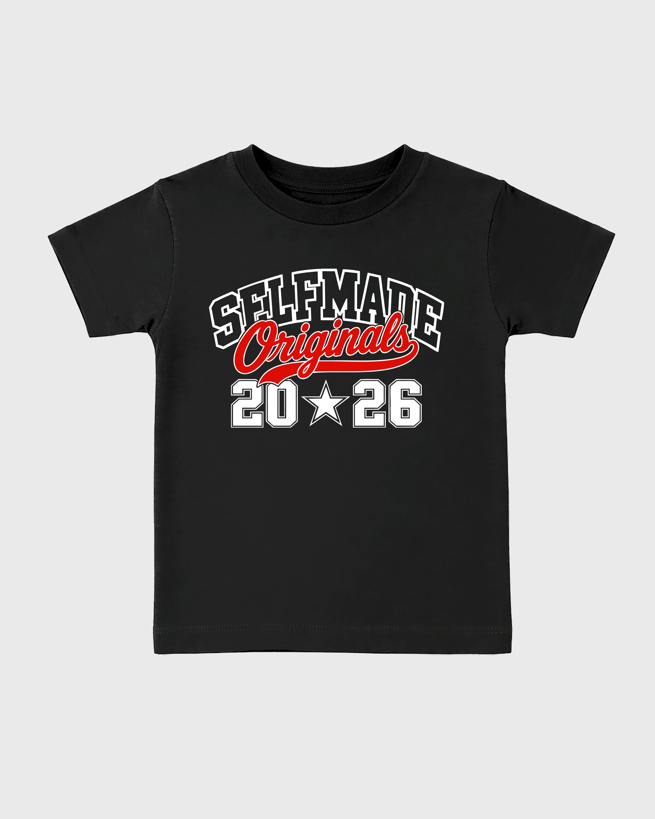 Self Made Originals Baby & Kids Graphic T-Shirt featuring original artwork designed to match the Air Jordan 6 White Infrared. Black 2 Kids Graphic Tee.