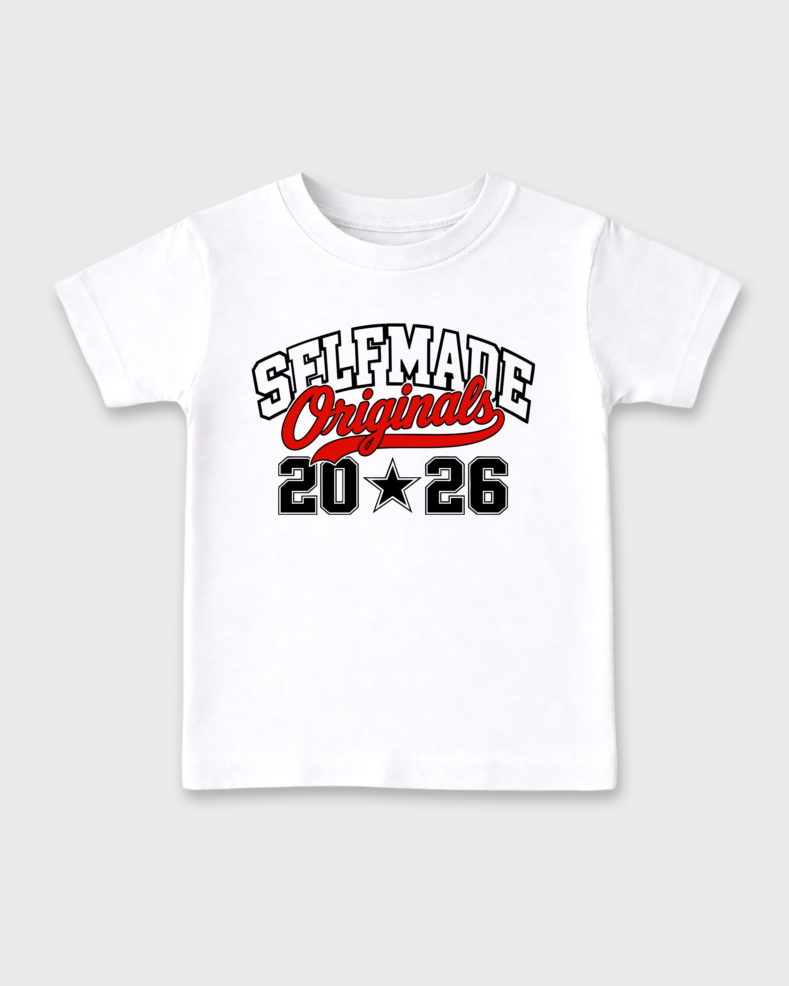 Self Made Originals Baby & Kids Graphic T-Shirt featuring original artwork designed to match the Air Jordan 6 White Infrared. White 2 Kids Graphic Tee.