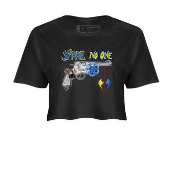 1s Travis Scott Canary shirt to match jordans Share No One sneaker tees Air Jordan 1 Travis Scott Canary SNRT Sneaker Release Tees Black 2 crop length shirt