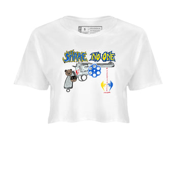 1s Travis Scott Canary shirt to match jordans Share No One sneaker tees Air Jordan 1 Travis Scott Canary SNRT Sneaker Release Tees White 2 crop length shirt